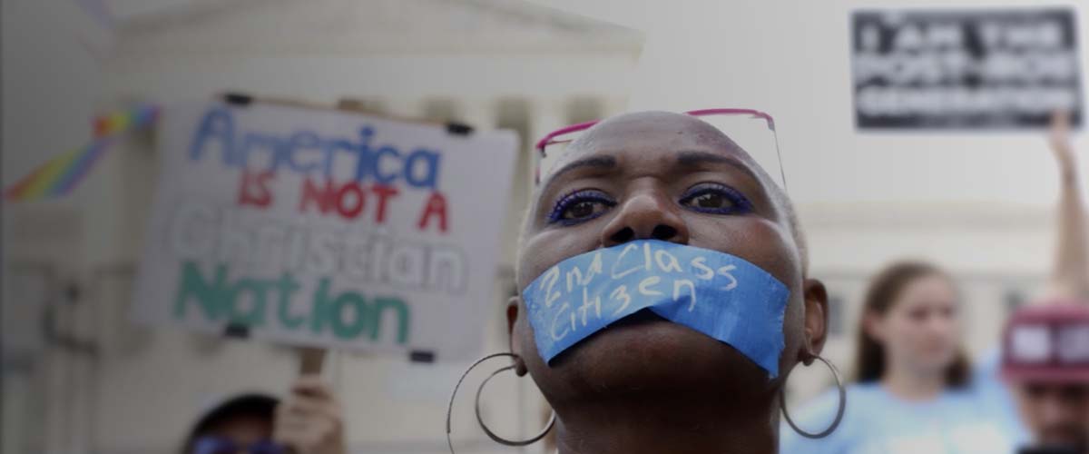 a woman protesting