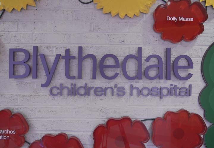 a wall with a sign saying Blythedale Chilren's Hospital