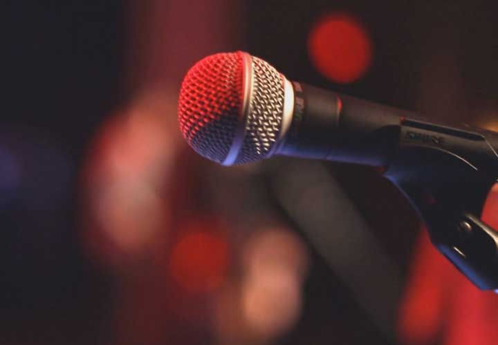 microphone in a stand on stage